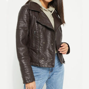 NWT Brown Faux Leather Asymmetrical Moto Coat